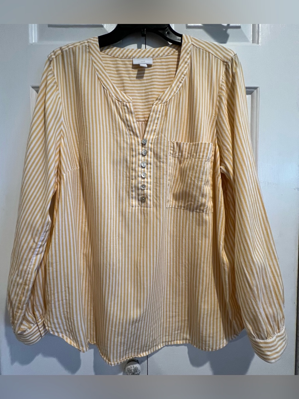 J. Jill Yellow and White Striped Button-Front Blouse - Picture 2 of 7